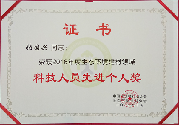 泰斯特荣膺“硅藻泥品牌建设奖”殊荣张国兴先进个人